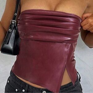 Burgundy Strapless Leather Top